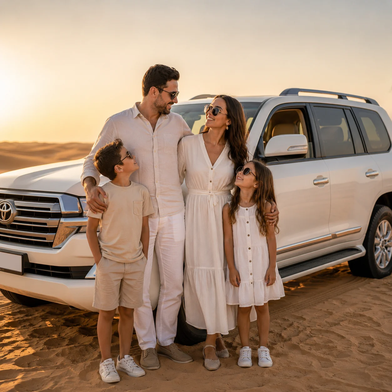 Romantic couple enjoying private desert safari