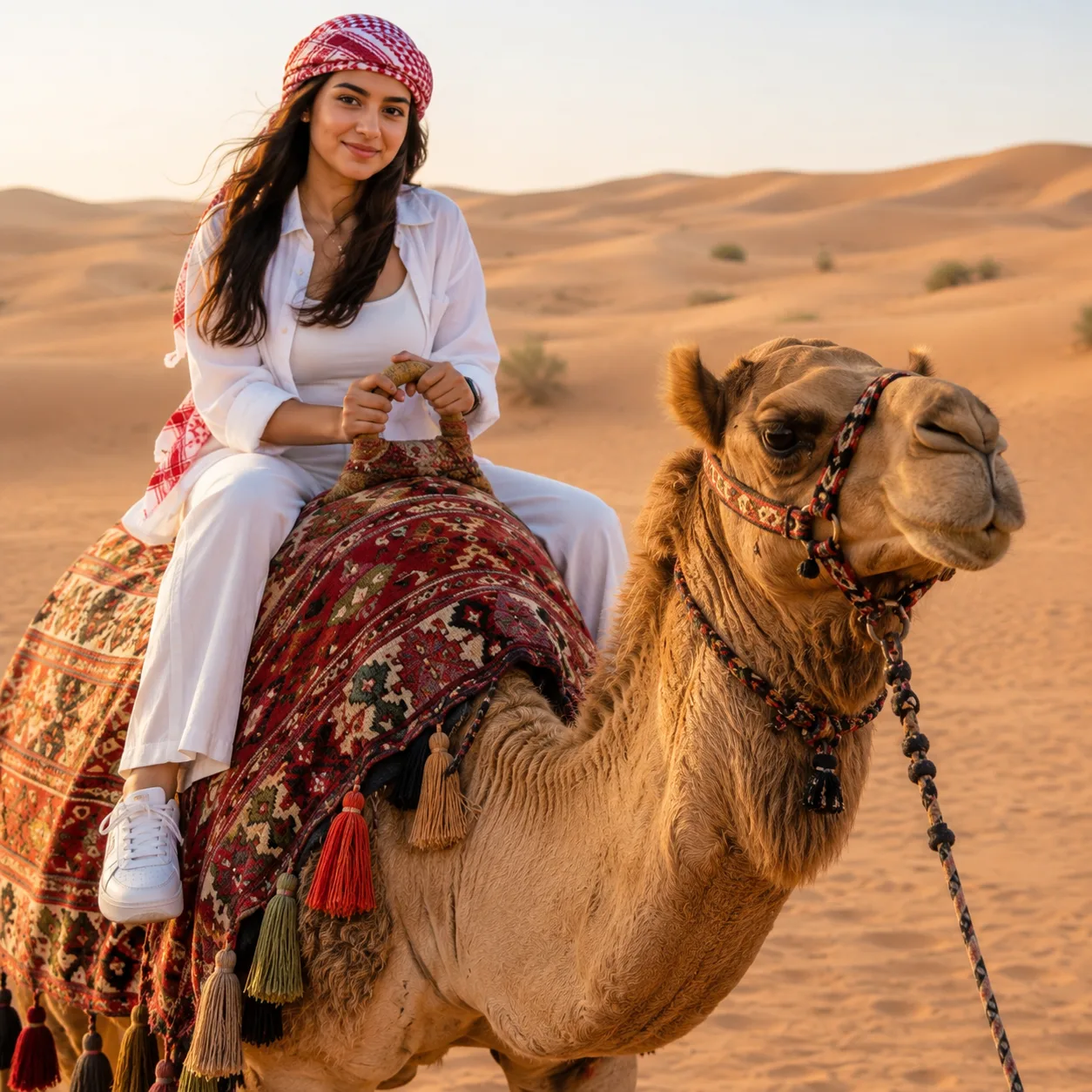 Young girls enjoying a private camel ride adventure